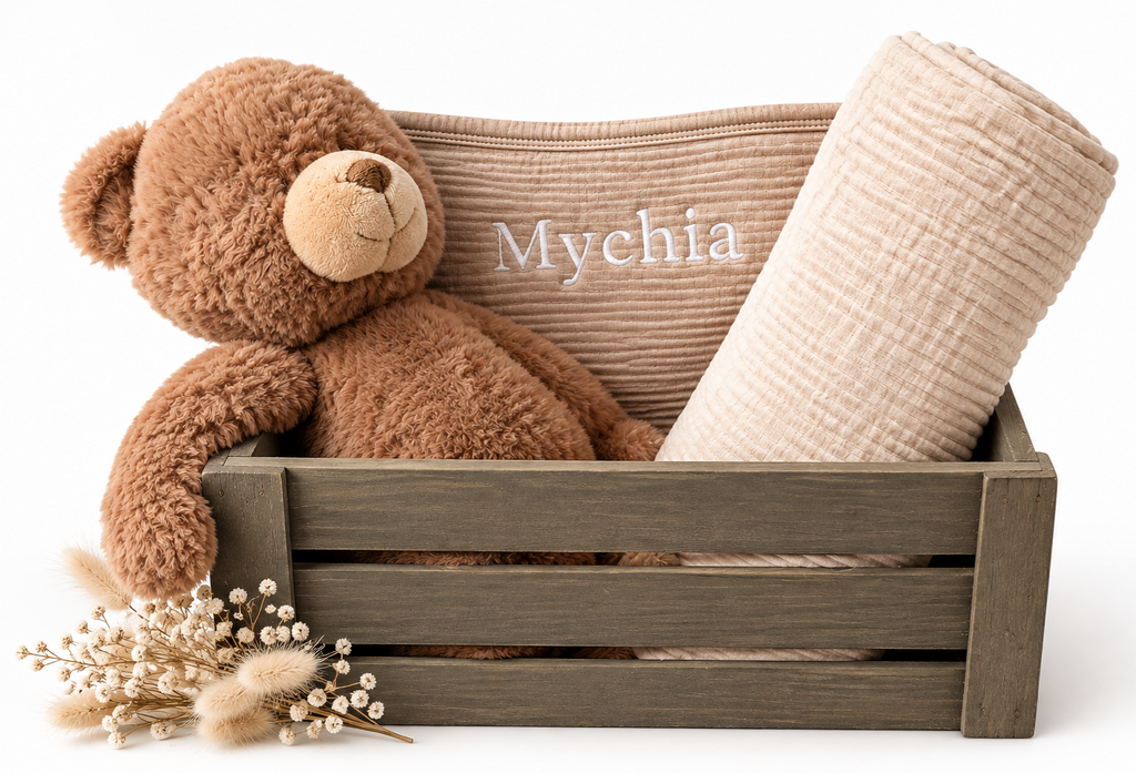 Gepersonaliseerde babydeken beige – 75 × 100 cm